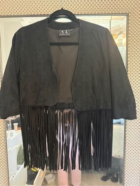 IC COLLECTION Black Suede Fringe Jacket